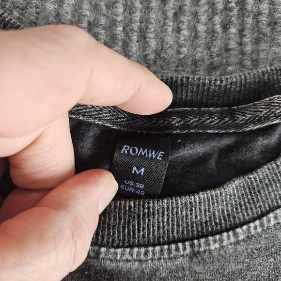 ROMWE Shirt Mens Medium Black Gray Acid Wash Active Lifestyle Graphic Tee Fade - Picture 3 of 12